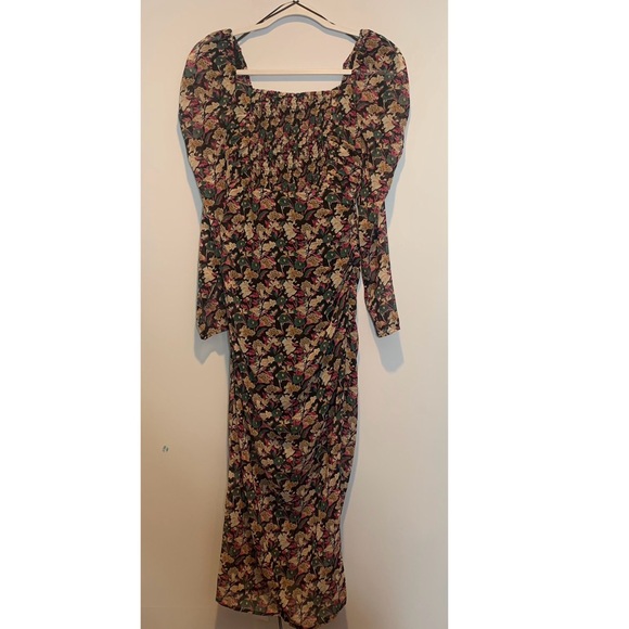 ASTR Jamila Floral Sweetheart Neck Midi Dress Puff Sleeves Ruched NWT - Picture 4 of 6